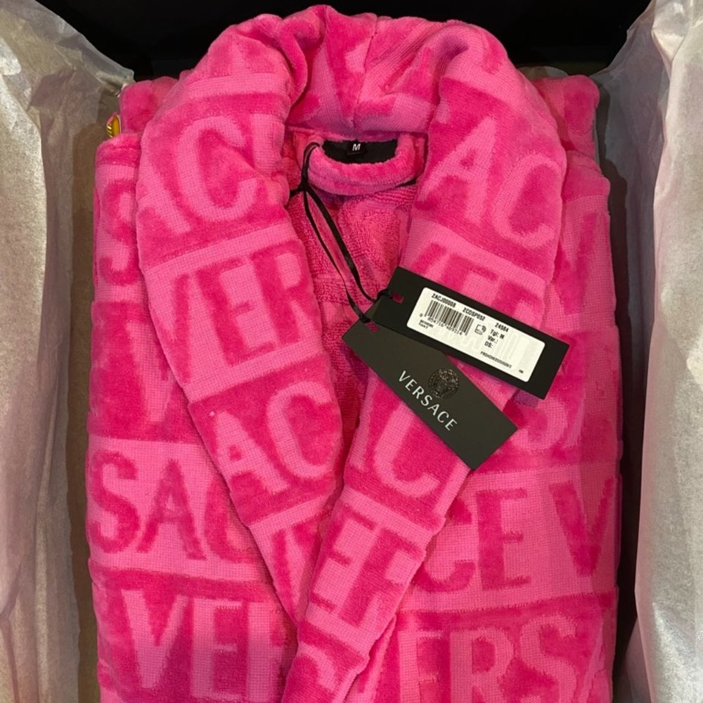 Authentic VERSACE I ♡ BAROQUE BATHROBE - Unisex Pink Size M - Picture 2 of 9